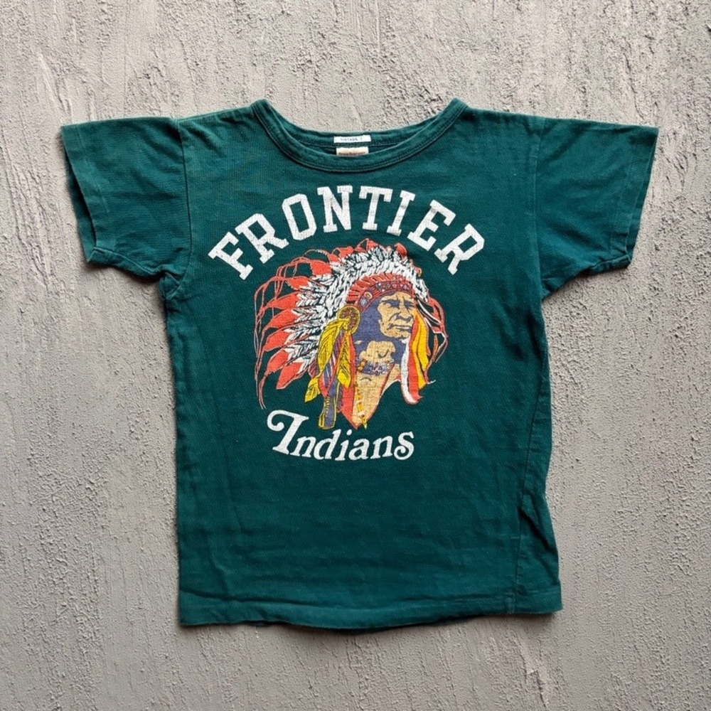 Denim Dungaree T-Shirt Large 140CM Green Japan Baby Tee Frontier Indians